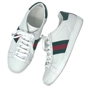 Gucci Ace Web Crocodile Trim White Leather Sneakers
